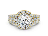 Yellow gold Round Cut Halo Pavé Diamond Engagement Ring with Split Shank and Four-Prong Setting