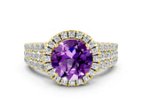 Yellow gold Round Cut Halo Pavé Diamond Engagement Ring with Split Shank and Four-Prong Setting