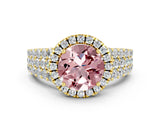 Yellow gold Round Cut Halo Pavé Diamond Engagement Ring with Split Shank and Four-Prong Setting