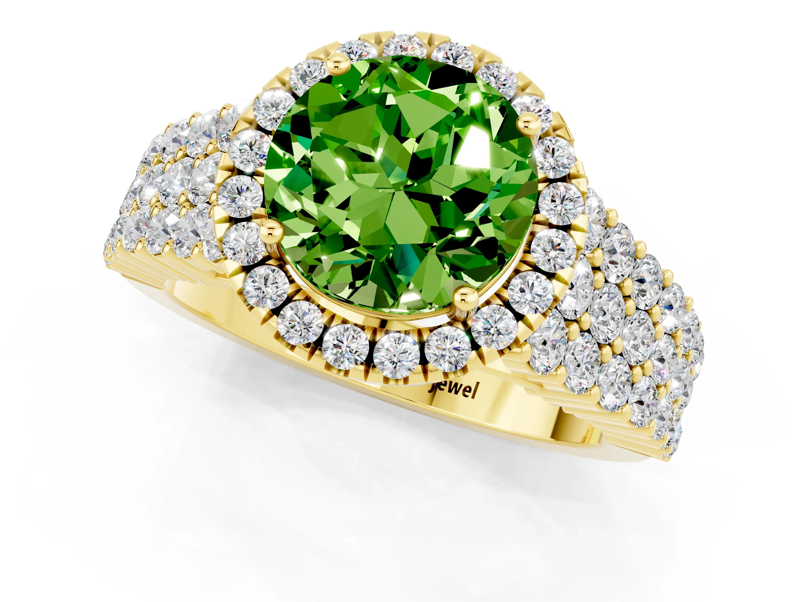 Yellow gold Round Cut Halo Pavé Diamond Engagement Ring with Split Shank and Four-Prong Setting_1