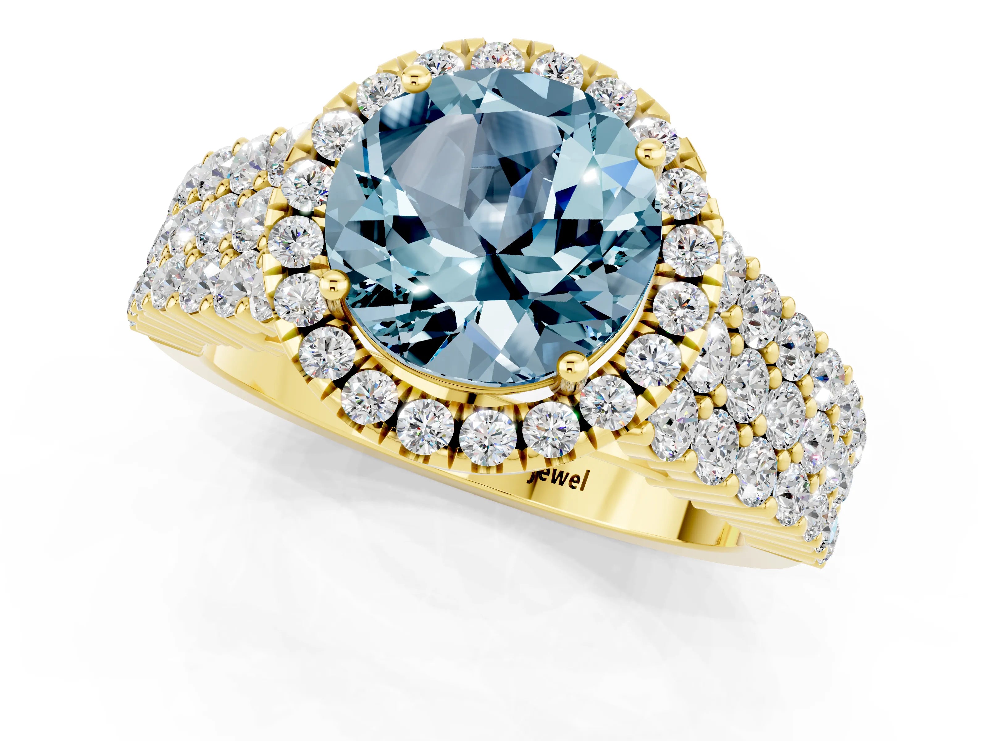 Yellow gold Round Cut Halo Pavé Diamond Engagement Ring with Split Shank and Four-Prong Setting_1