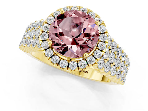 Yellow gold Round Cut Halo Pavé Diamond Engagement Ring with Split Shank and Four-Prong Setting_1
