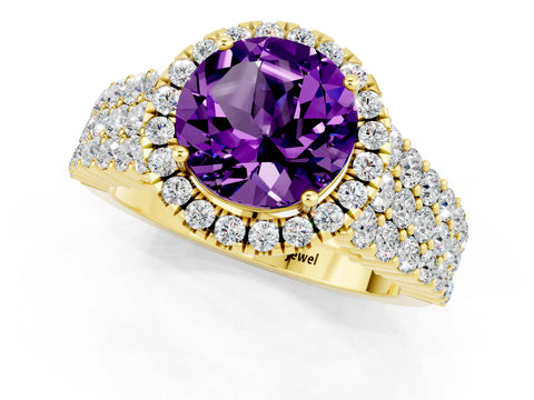 Yellow gold Round Cut Halo Pavé Diamond Engagement Ring with Split Shank and Four-Prong Setting_1
