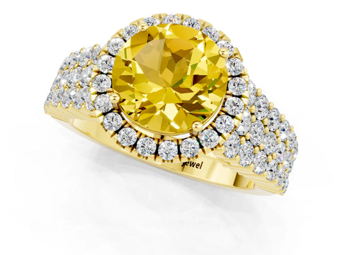 Yellow gold Round Cut Halo Pavé Diamond Engagement Ring with Split Shank and Four-Prong Setting_1