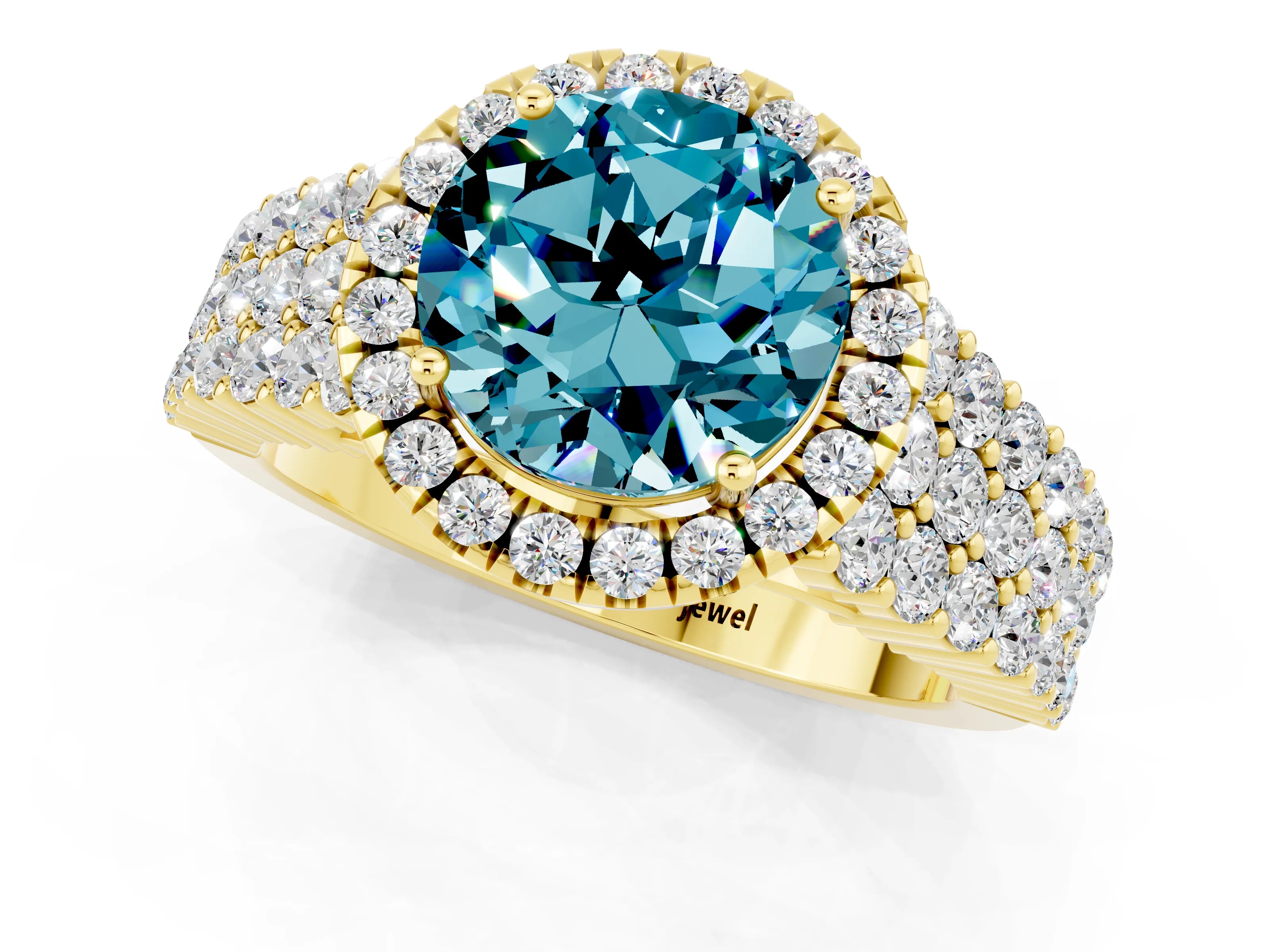 Yellow gold Round Cut Halo Pavé Diamond Engagement Ring with Split Shank and Four-Prong Setting_1