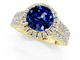 Yellow gold Round Cut Halo Pavé Diamond Engagement Ring with Split Shank and Four-Prong Setting_1