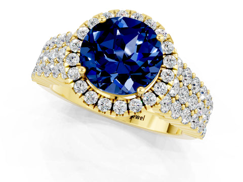 Yellow gold Round Cut Halo Pavé Diamond Engagement Ring with Split Shank and Four-Prong Setting_1