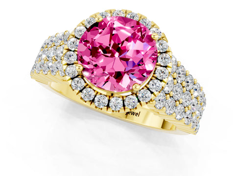 Yellow gold Round Cut Halo Pavé Diamond Engagement Ring with Split Shank and Four-Prong Setting_1