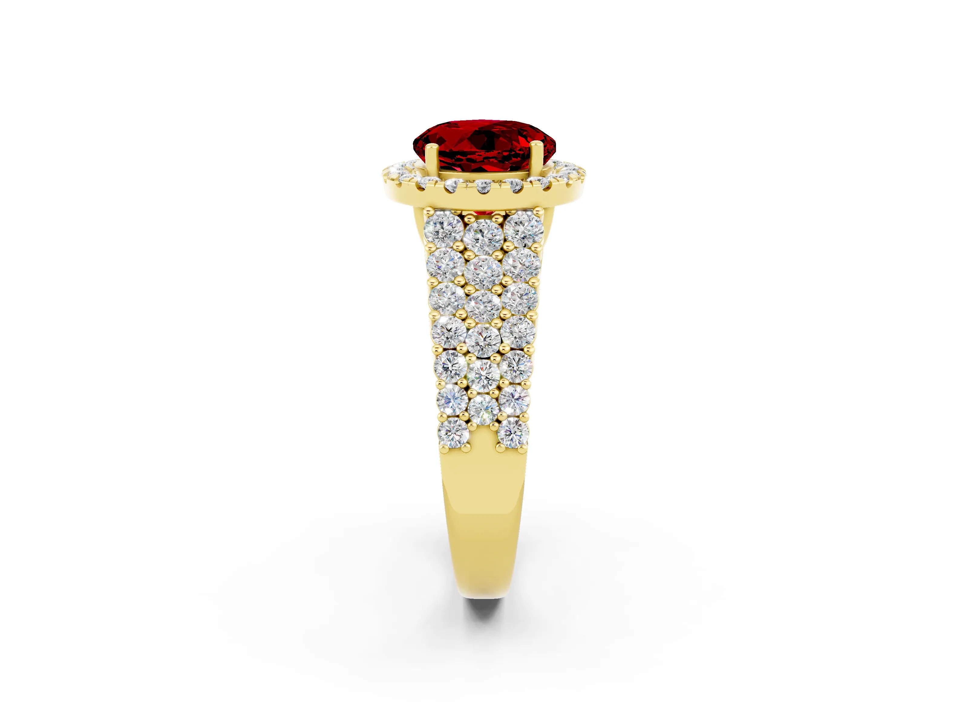Yellow gold Round Cut Halo Pavé Diamond Engagement Ring with Split Shank and Four-Prong Setting_2