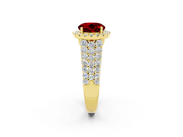 Yellow gold Round Cut Halo Pavé Diamond Engagement Ring with Split Shank and Four-Prong Setting