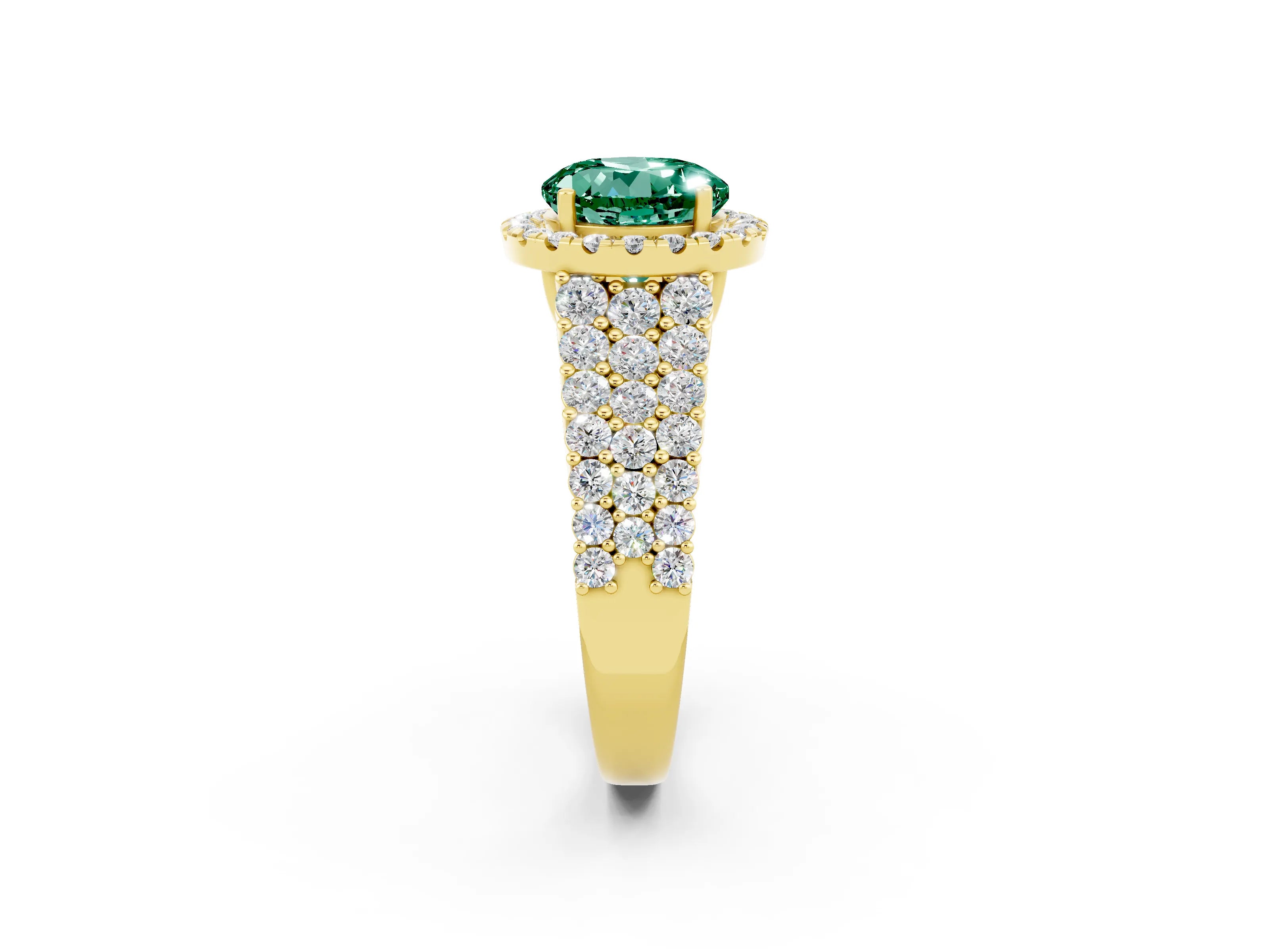 Yellow gold Round Cut Halo Pavé Diamond Engagement Ring with Split Shank and Four-Prong Setting_2