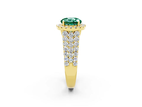 Yellow gold Round Cut Halo Pavé Diamond Engagement Ring with Split Shank and Four-Prong Setting_2