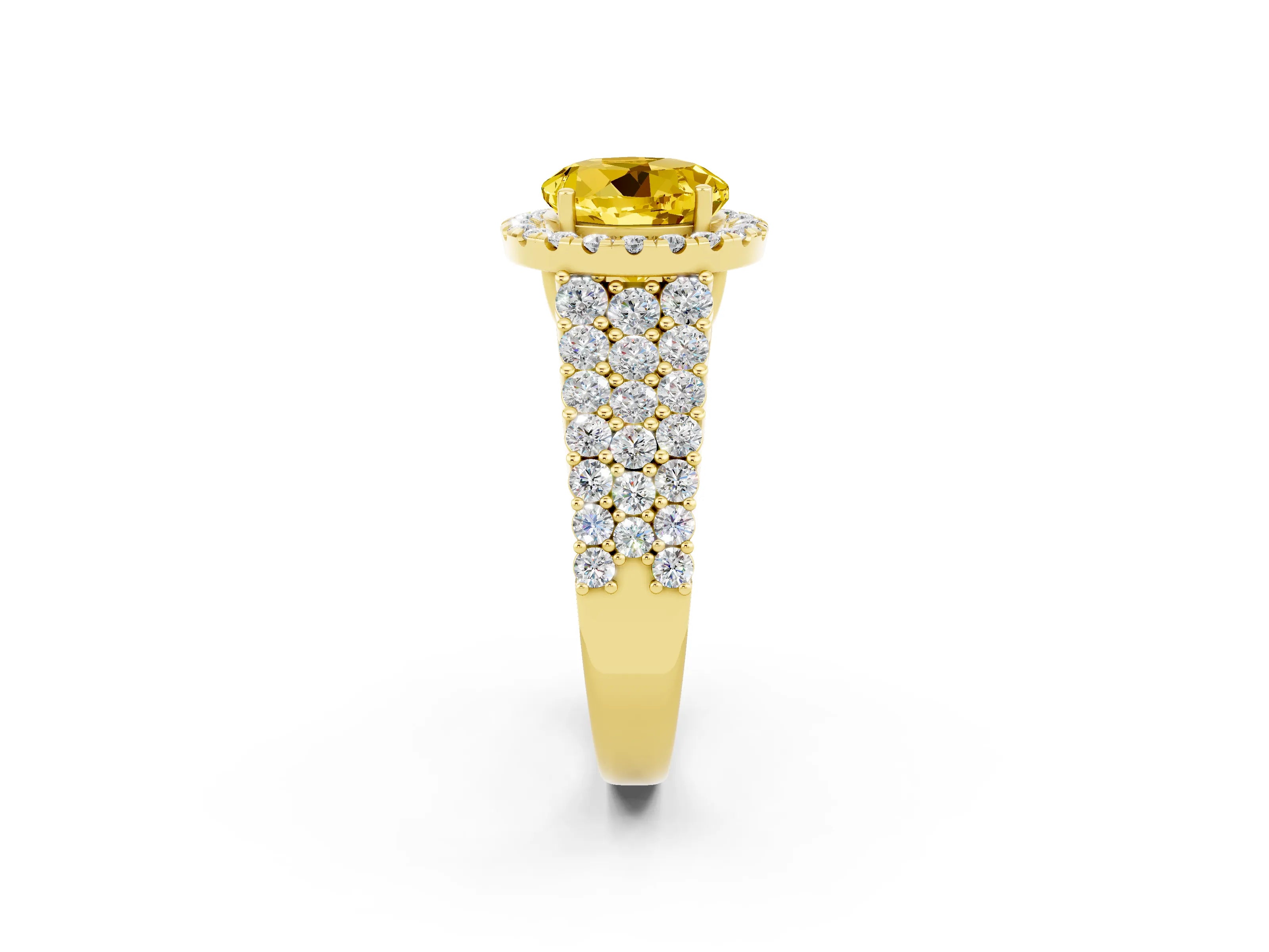 Yellow gold Round Cut Halo Pavé Diamond Engagement Ring with Split Shank and Four-Prong Setting_2