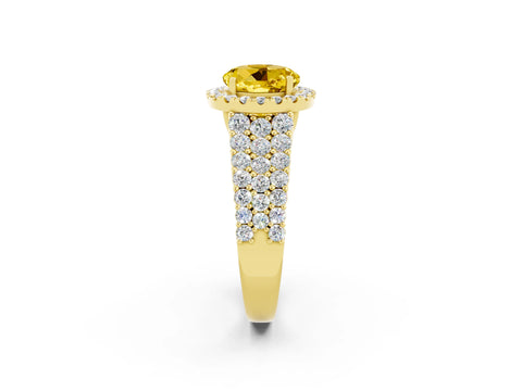 Yellow gold Round Cut Halo Pavé Diamond Engagement Ring with Split Shank and Four-Prong Setting_2