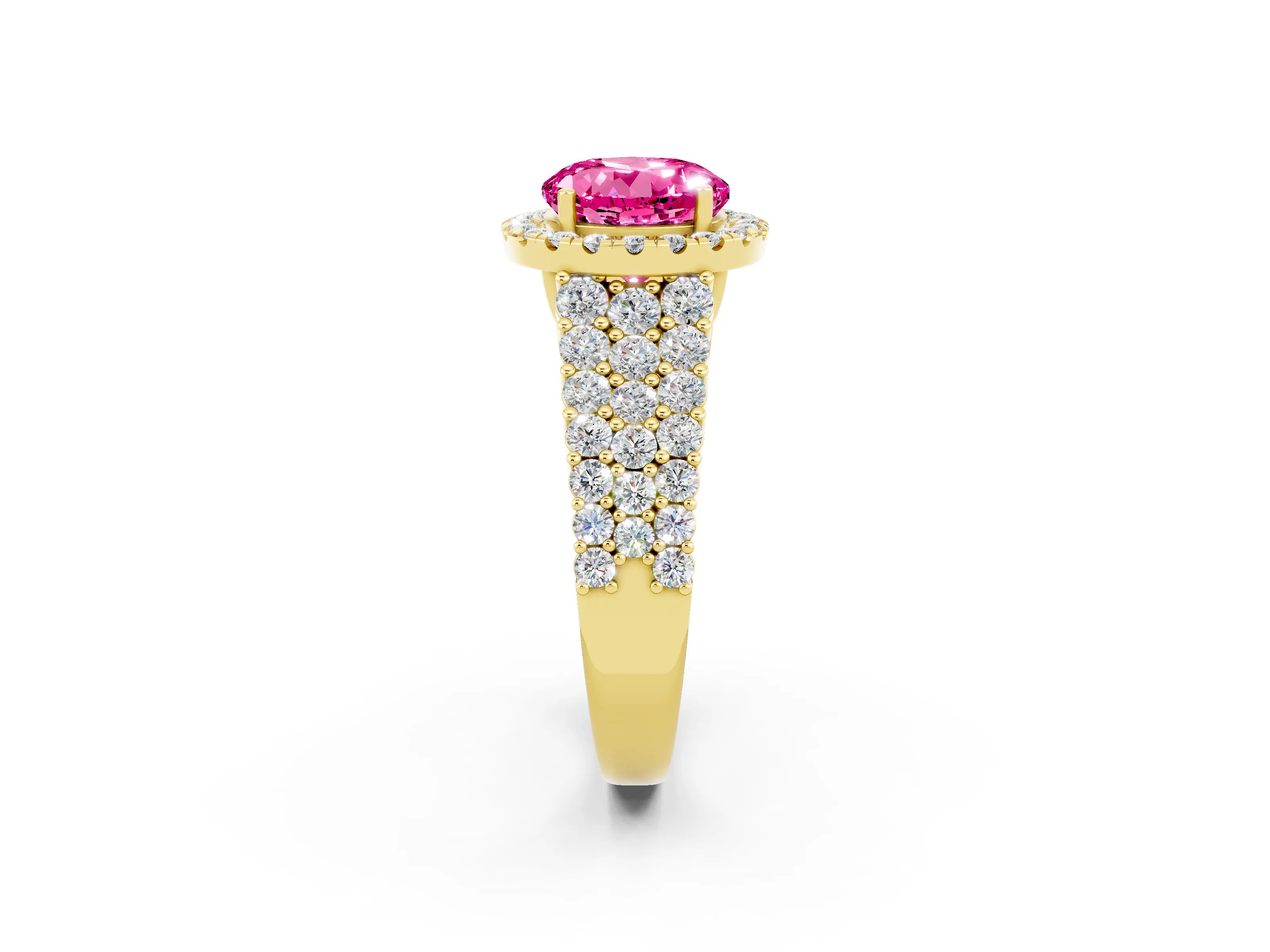 Yellow gold Round Cut Halo Pavé Diamond Engagement Ring with Split Shank and Four-Prong Setting_2