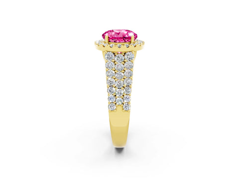 Yellow gold Round Cut Halo Pavé Diamond Engagement Ring with Split Shank and Four-Prong Setting_2