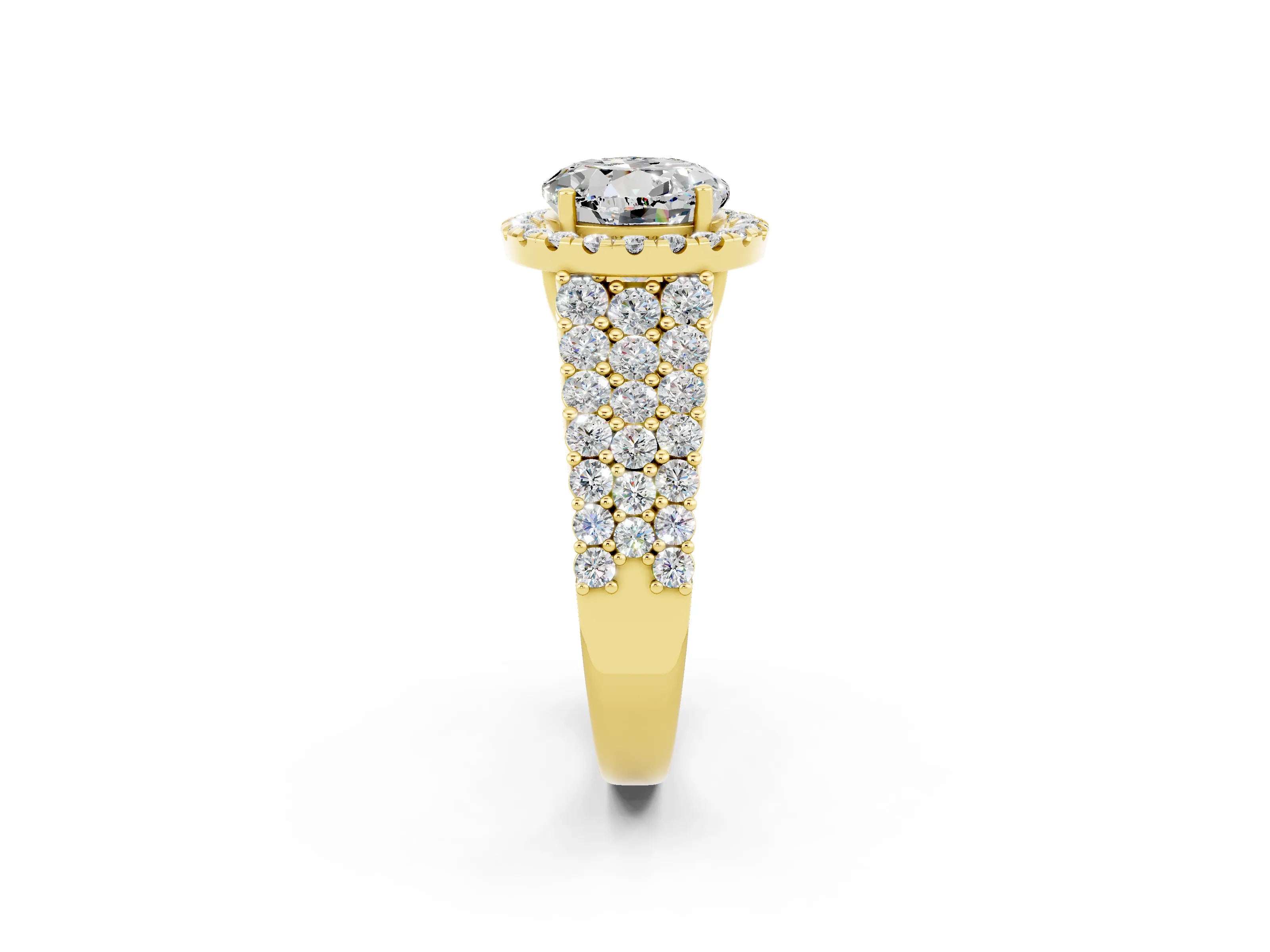 Yellow gold Round Cut Halo Pavé Diamond Engagement Ring with Split Shank and Four-Prong Setting_2