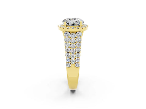 Yellow gold Round Cut Halo Pavé Diamond Engagement Ring with Split Shank and Four-Prong Setting_2