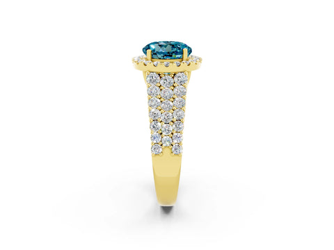 Yellow gold Round Cut Halo Pavé Diamond Engagement Ring with Split Shank and Four-Prong Setting_2
