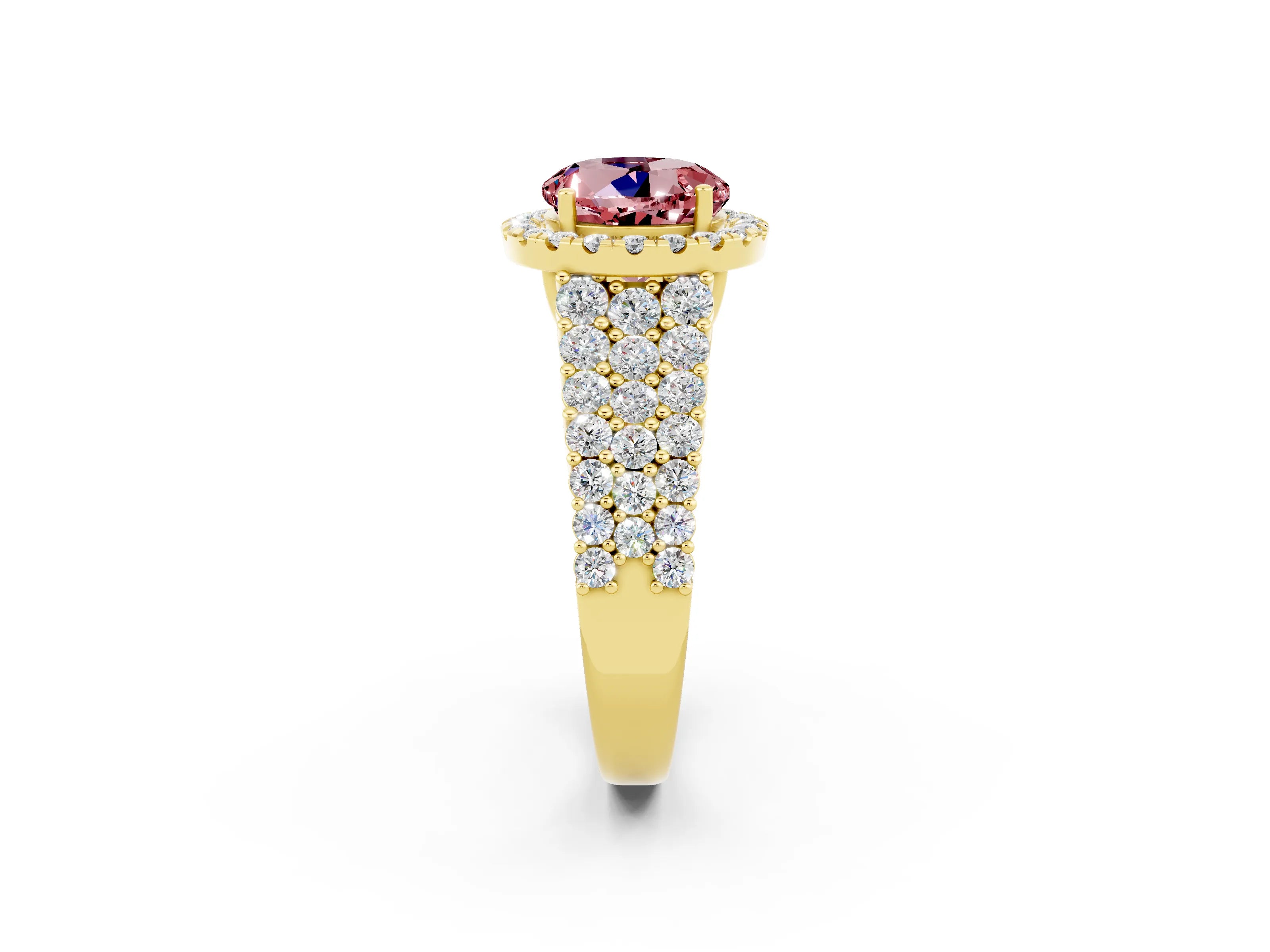 Yellow gold Round Cut Halo Pavé Diamond Engagement Ring with Split Shank and Four-Prong Setting_2