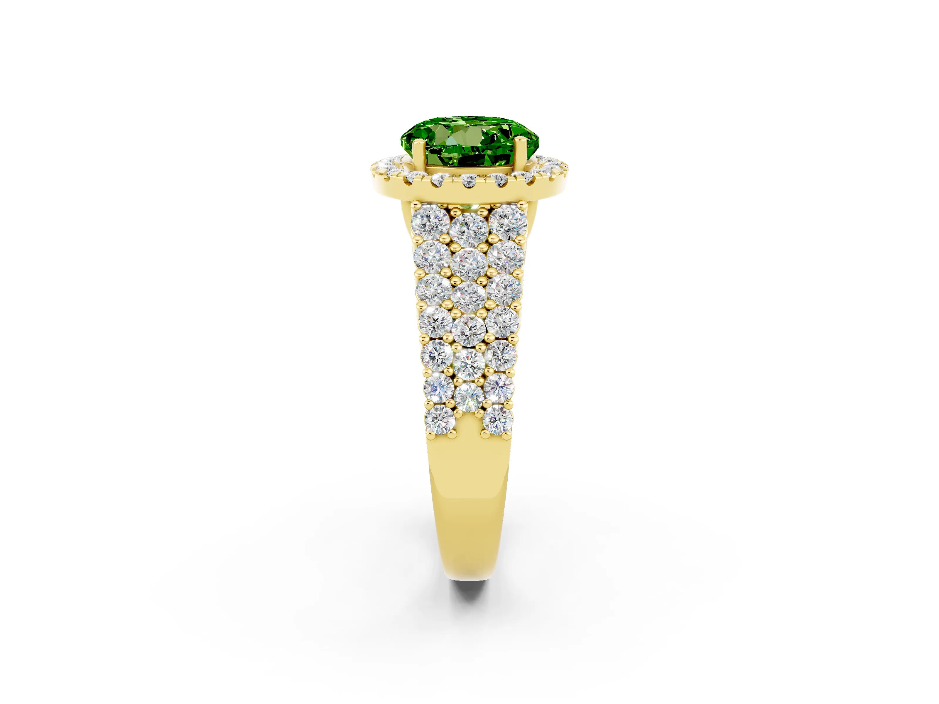 Yellow gold Round Cut Halo Pavé Diamond Engagement Ring with Split Shank and Four-Prong Setting_2