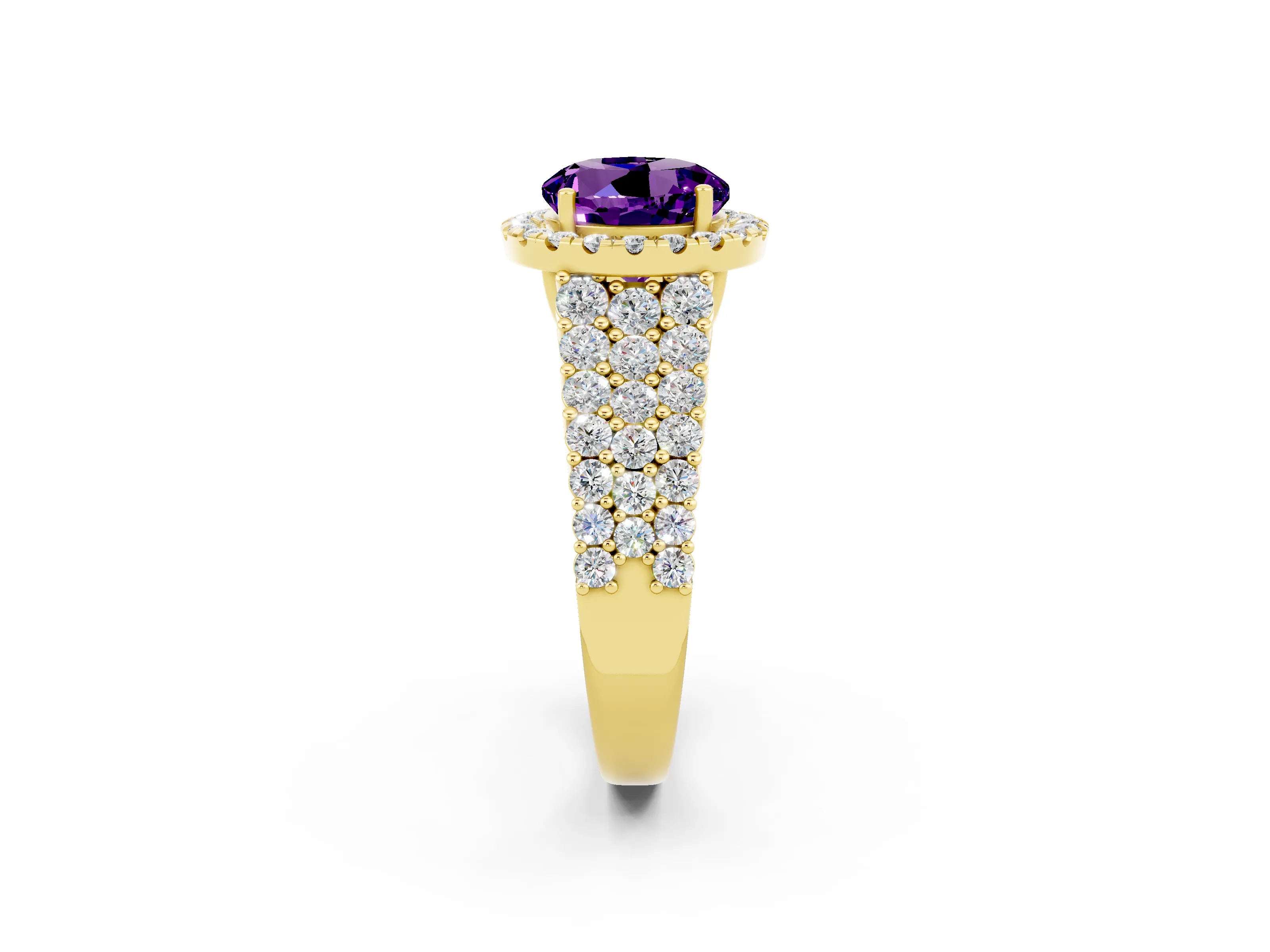 Yellow gold Round Cut Halo Pavé Diamond Engagement Ring with Split Shank and Four-Prong Setting_2
