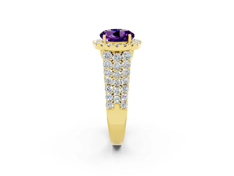 Yellow gold Round Cut Halo Pavé Diamond Engagement Ring with Split Shank and Four-Prong Setting_2