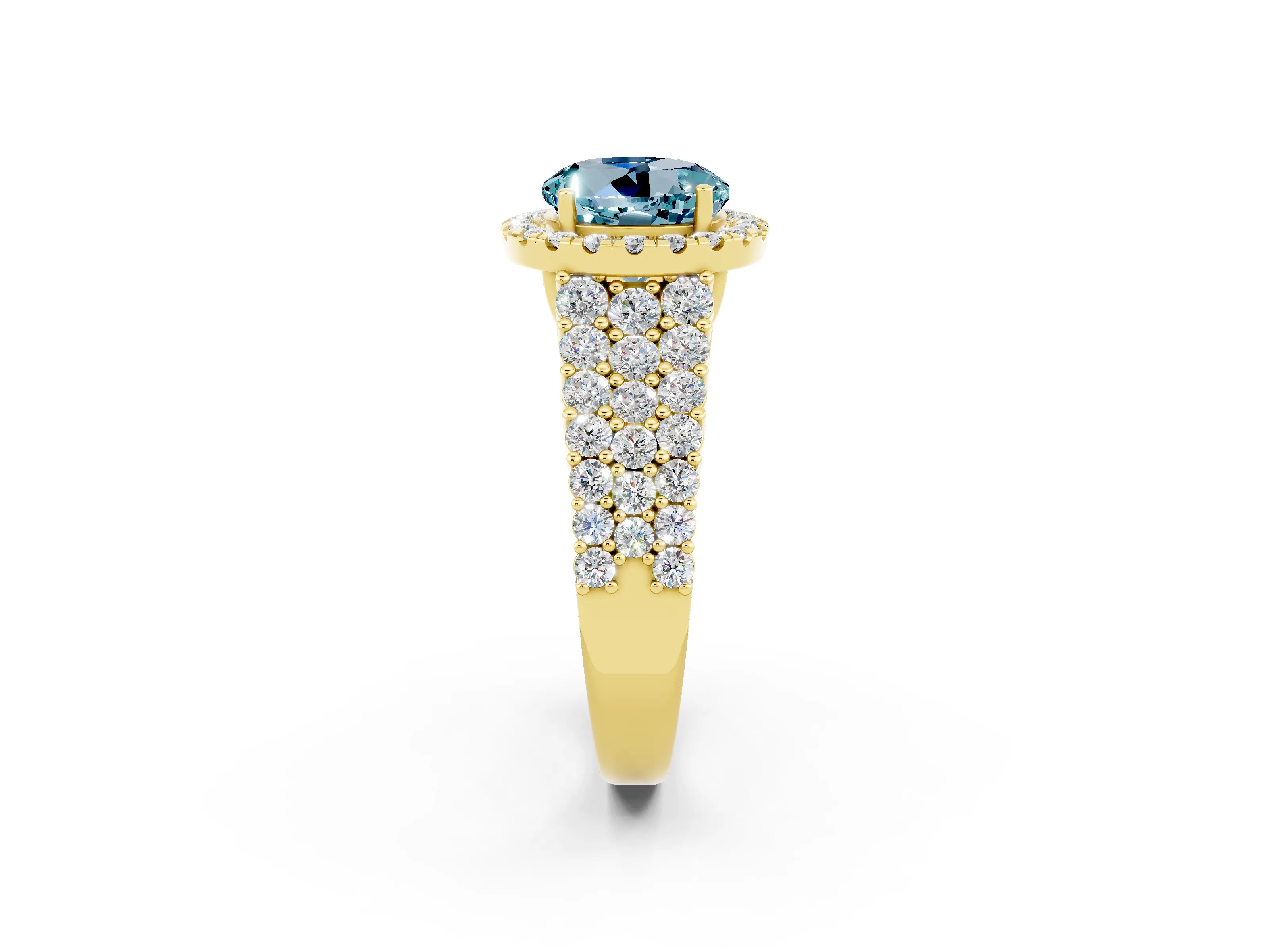 Yellow gold Round Cut Halo Pavé Diamond Engagement Ring with Split Shank and Four-Prong Setting_2