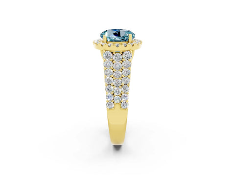 Yellow gold Round Cut Halo Pavé Diamond Engagement Ring with Split Shank and Four-Prong Setting_2