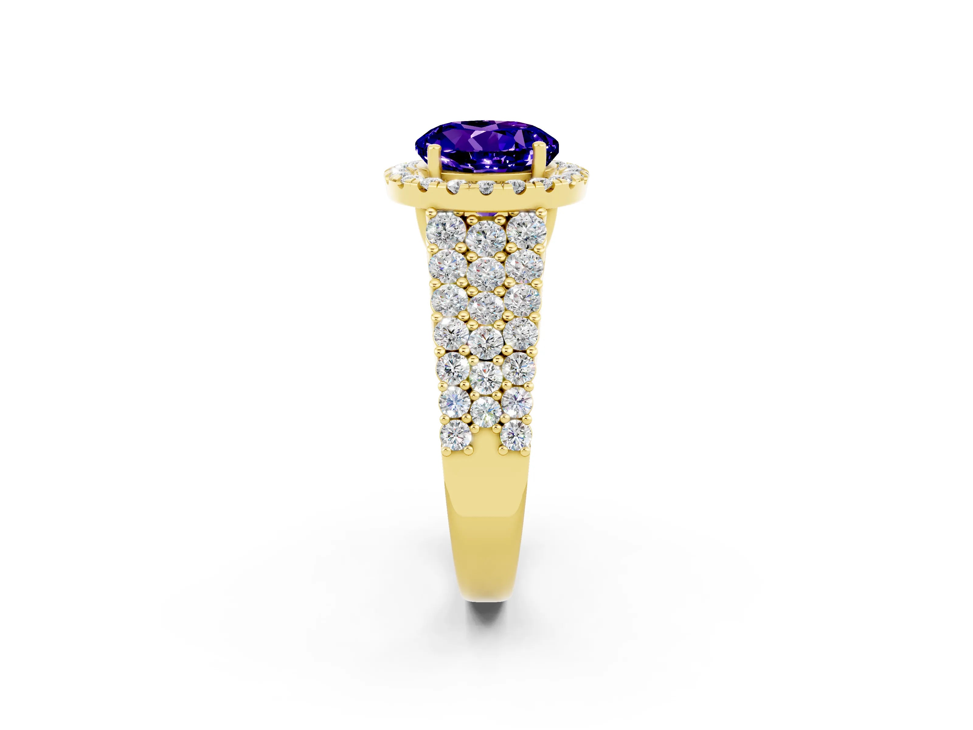 Yellow gold Round Cut Halo Pavé Diamond Engagement Ring with Split Shank and Four-Prong Setting_2