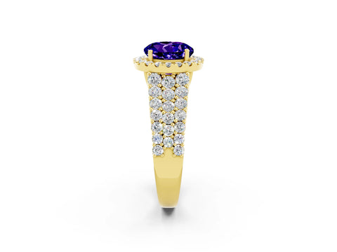 Yellow gold Round Cut Halo Pavé Diamond Engagement Ring with Split Shank and Four-Prong Setting_2