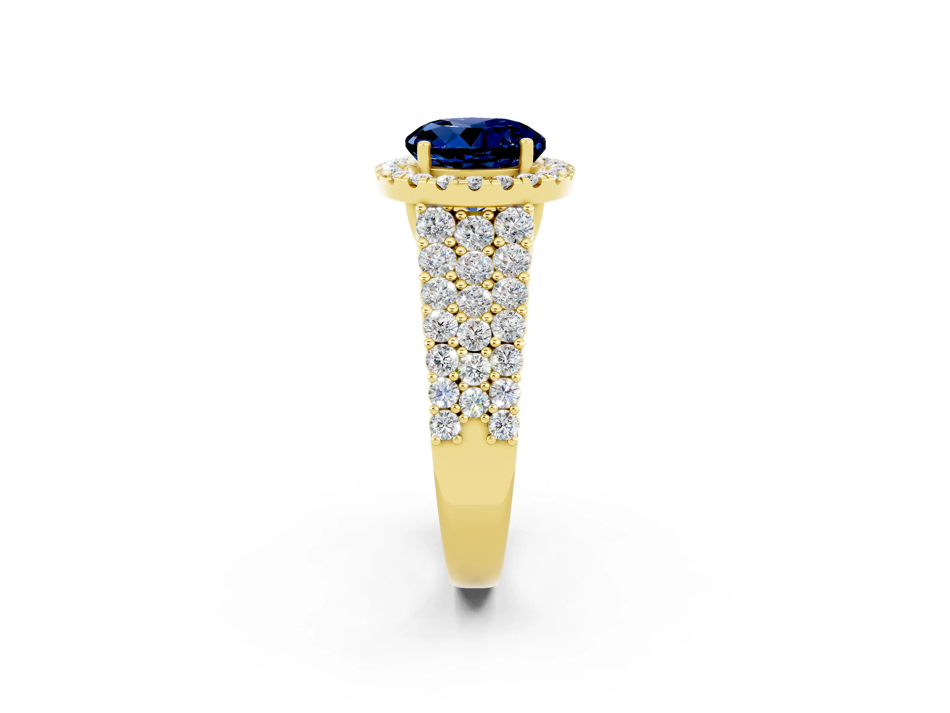 Yellow gold Round Cut Halo Pavé Diamond Engagement Ring with Split Shank and Four-Prong Setting_2
