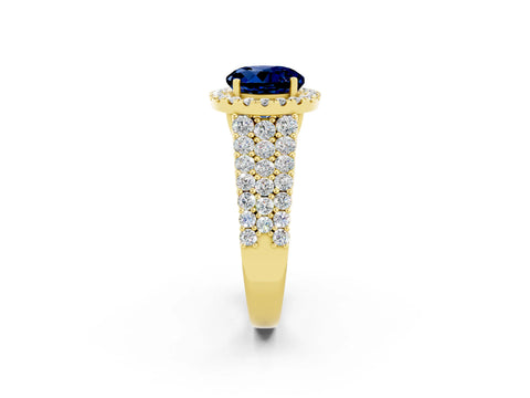Yellow gold Round Cut Halo Pavé Diamond Engagement Ring with Split Shank and Four-Prong Setting_2