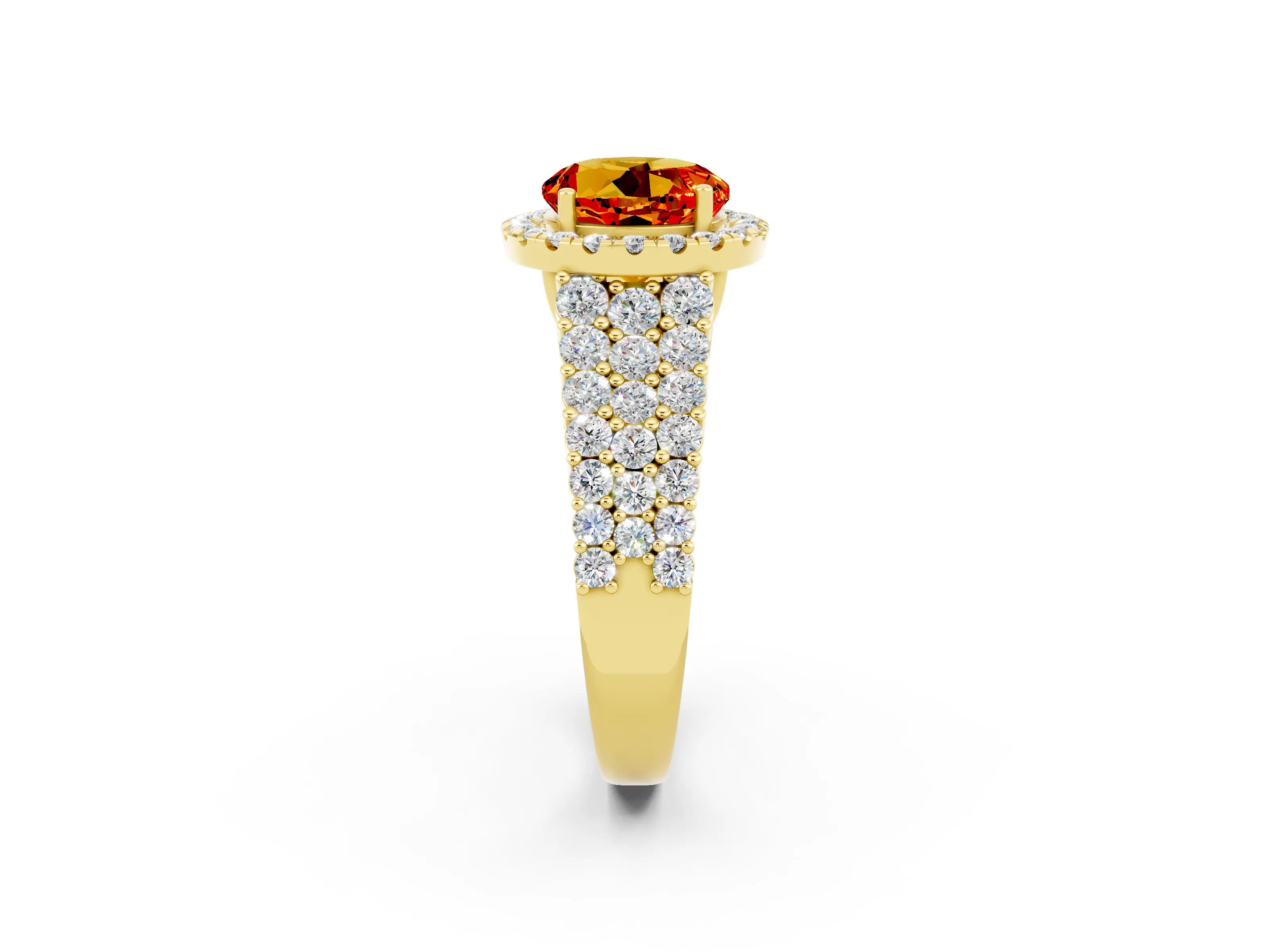 Yellow gold Round Cut Halo Pavé Diamond Engagement Ring with Split Shank and Four-Prong Setting_2