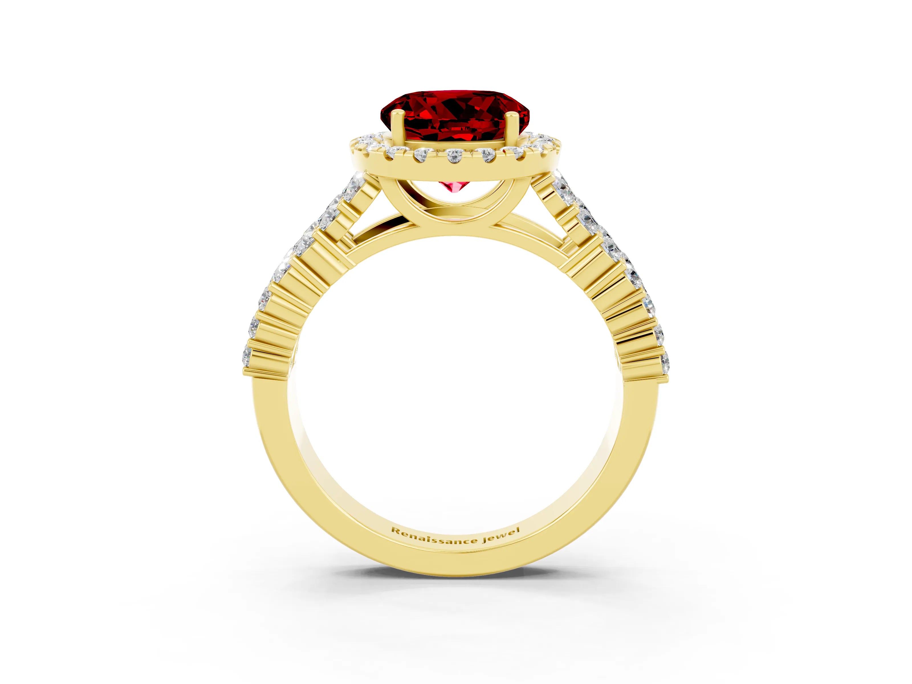 Yellow gold Round Cut Halo Pavé Diamond Engagement Ring with Split Shank and Four-Prong Setting_3