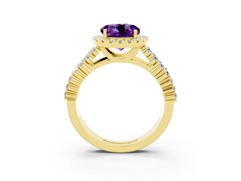 Yellow gold Round Cut Halo Pavé Diamond Engagement Ring with Split Shank and Four-Prong Setting_3