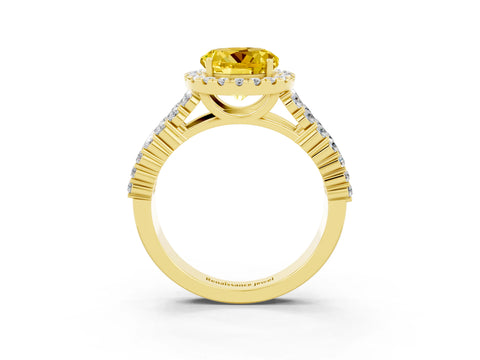 Yellow gold Round Cut Halo Pavé Diamond Engagement Ring with Split Shank and Four-Prong Setting_3