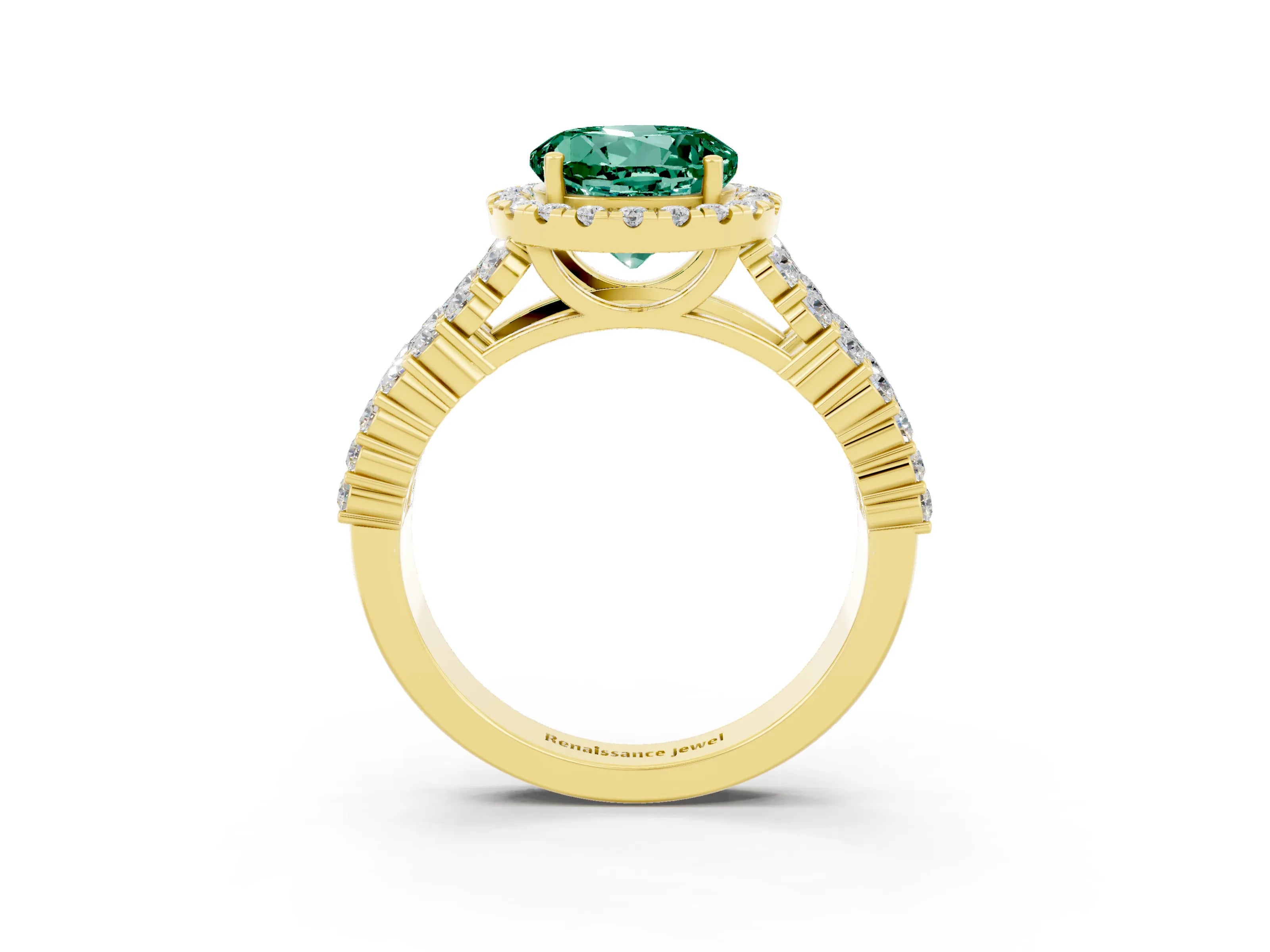 Yellow gold Round Cut Halo Pavé Diamond Engagement Ring with Split Shank and Four-Prong Setting_3
