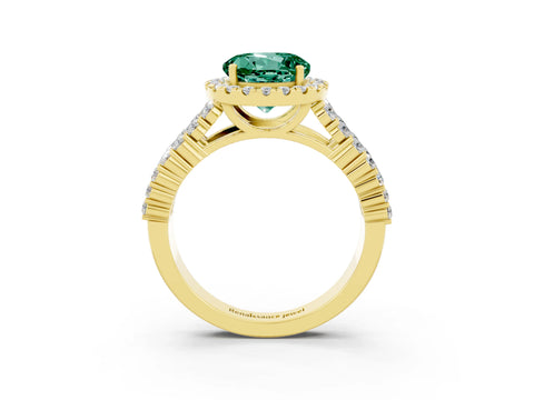 Yellow gold Round Cut Halo Pavé Diamond Engagement Ring with Split Shank and Four-Prong Setting_3