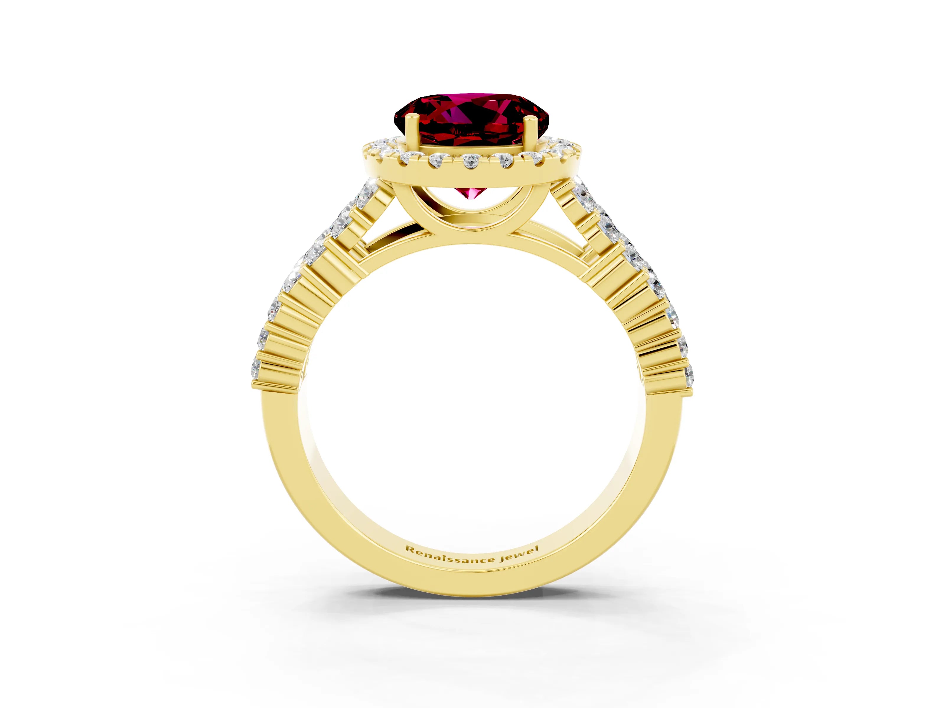 Yellow gold Round Cut Halo Pavé Diamond Engagement Ring with Split Shank and Four-Prong Setting_3