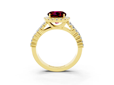 Yellow gold Round Cut Halo Pavé Diamond Engagement Ring with Split Shank and Four-Prong Setting_3