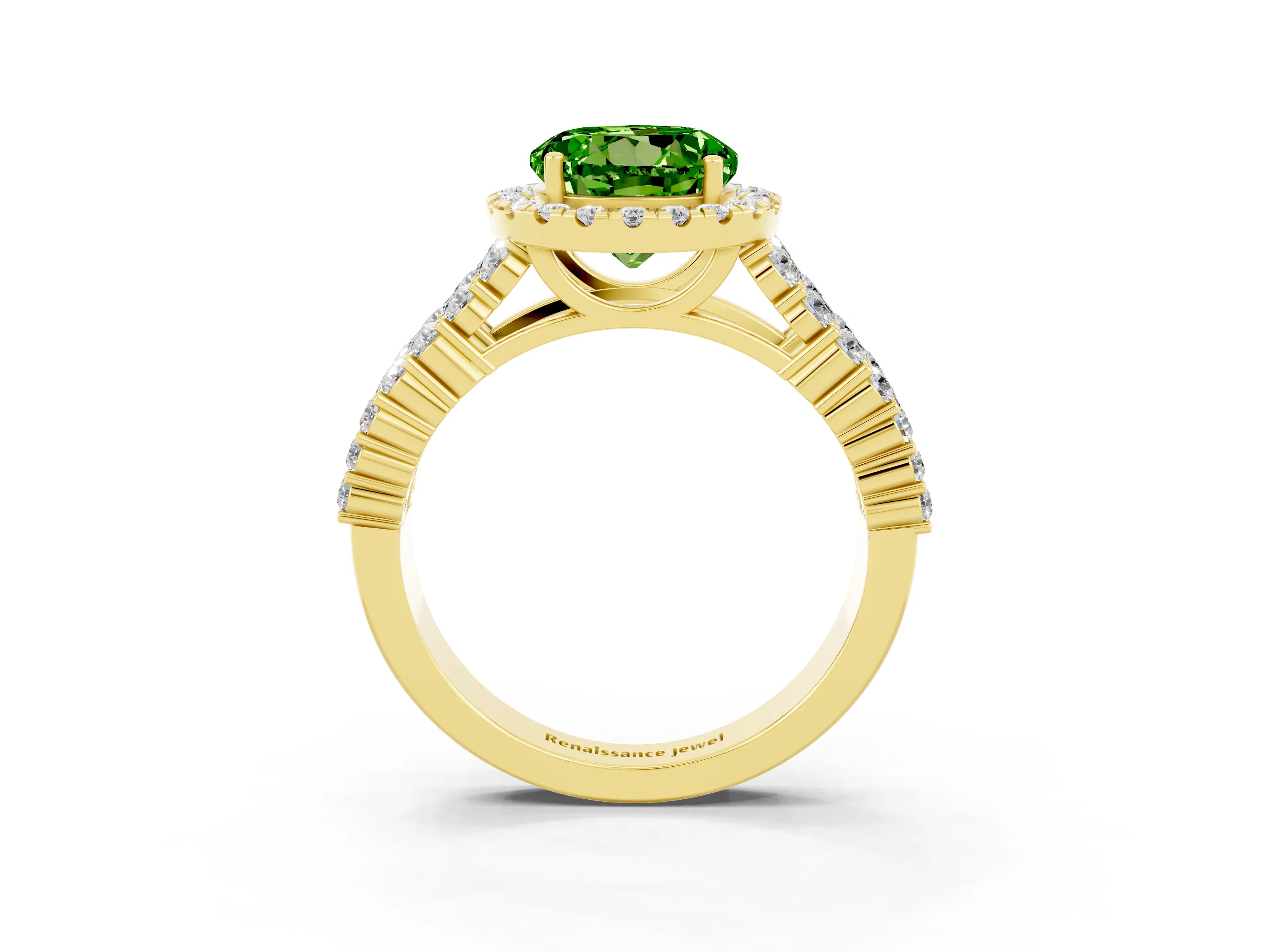 Yellow gold Round Cut Halo Pavé Diamond Engagement Ring with Split Shank and Four-Prong Setting_3