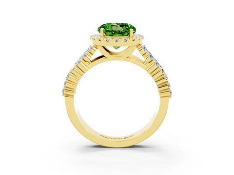 Yellow gold Round Cut Halo Pavé Diamond Engagement Ring with Split Shank and Four-Prong Setting_3