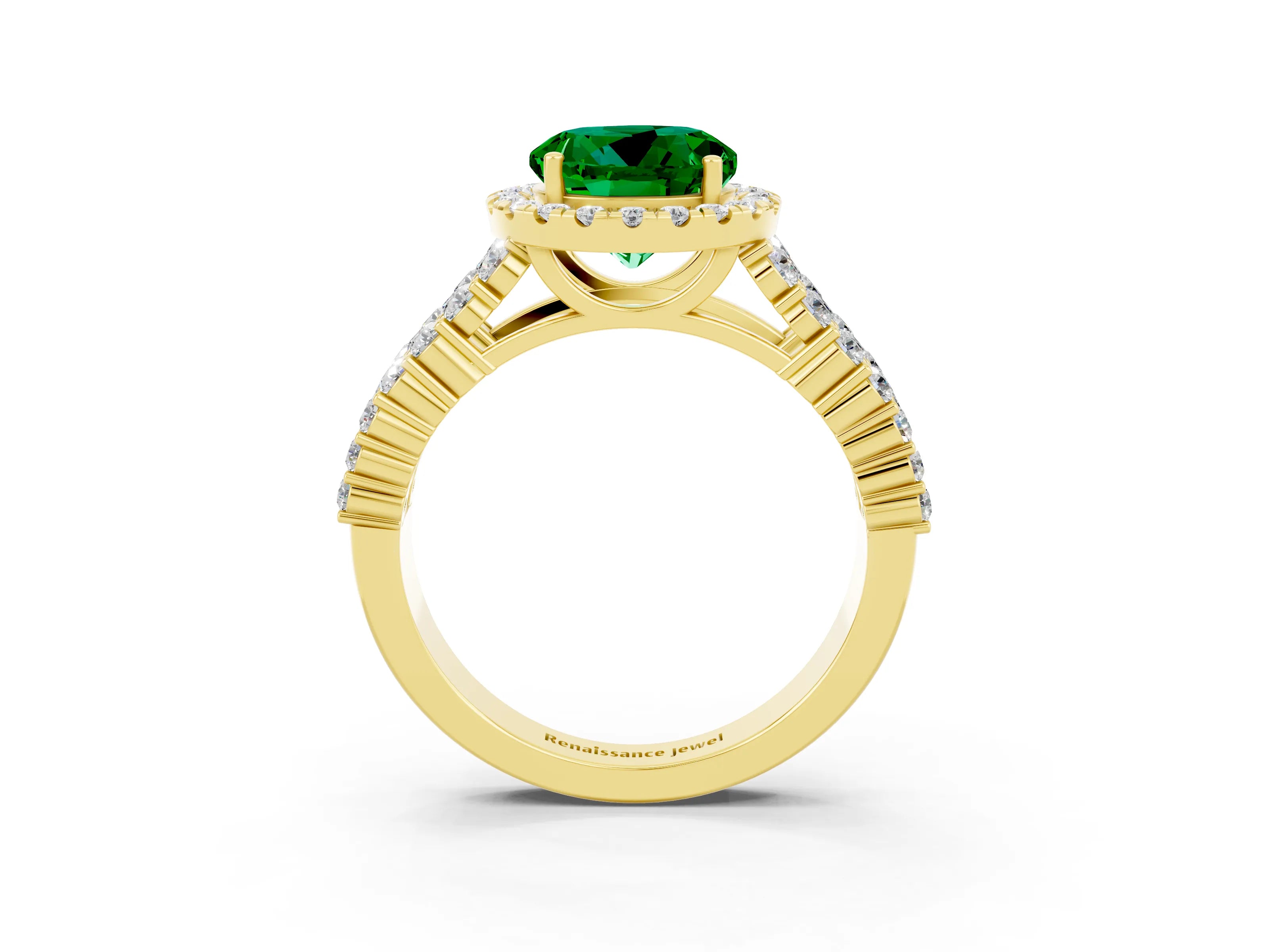 Yellow gold Round Cut Halo Pavé Diamond Engagement Ring with Split Shank and Four-Prong Setting_3