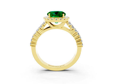 Yellow gold Round Cut Halo Pavé Diamond Engagement Ring with Split Shank and Four-Prong Setting_3