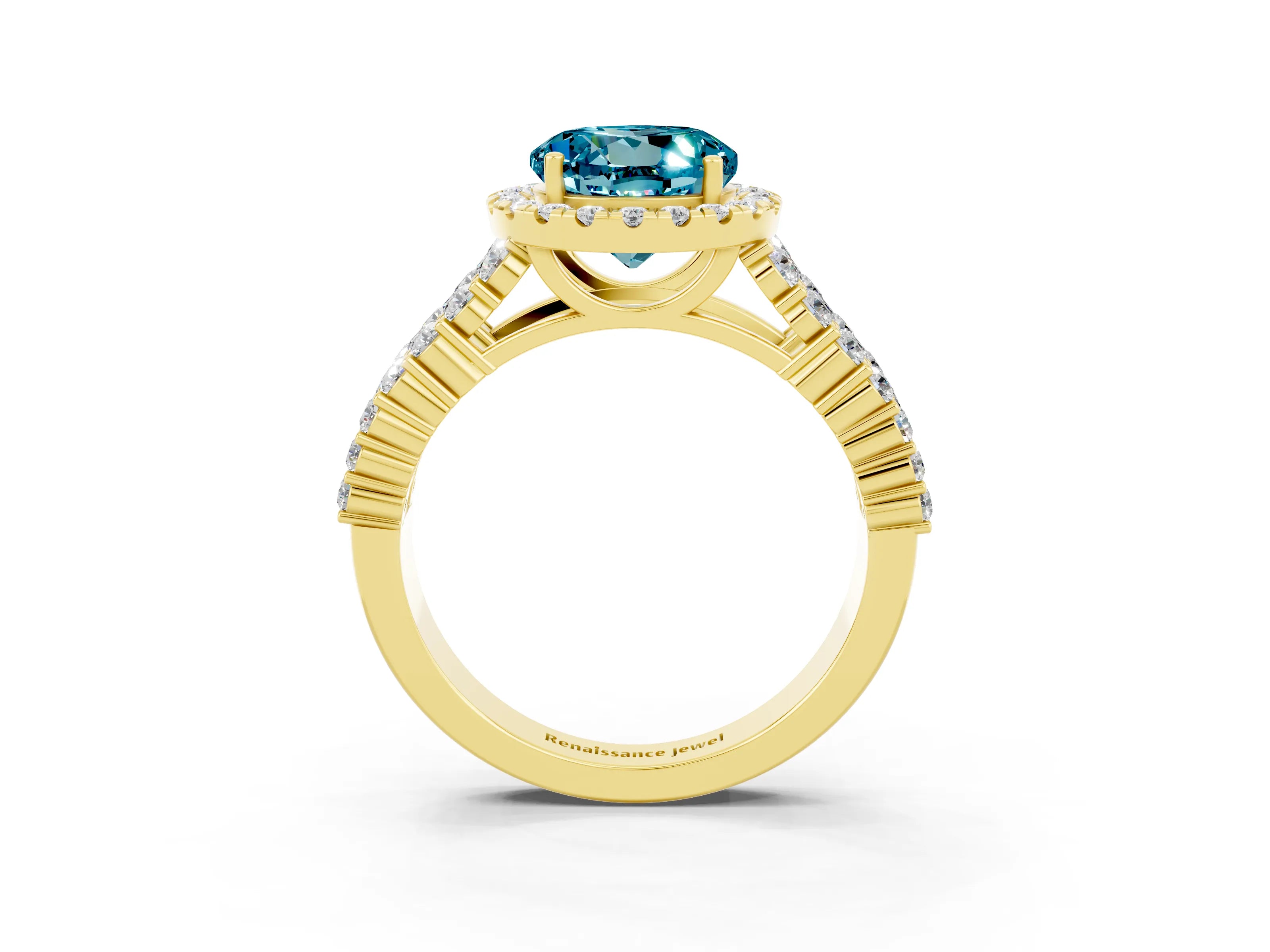 Yellow gold Round Cut Halo Pavé Diamond Engagement Ring with Split Shank and Four-Prong Setting_3