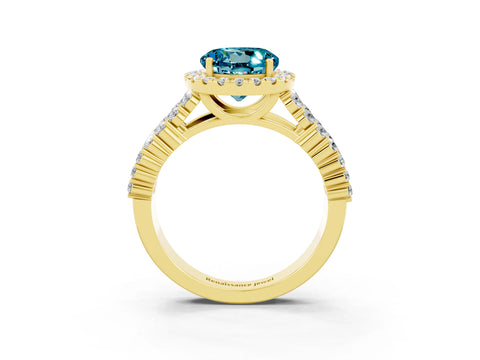 Yellow gold Round Cut Halo Pavé Diamond Engagement Ring with Split Shank and Four-Prong Setting_3