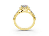 Yellow gold Round Cut Halo Pavé Diamond Engagement Ring with Split Shank and Four-Prong Setting_3