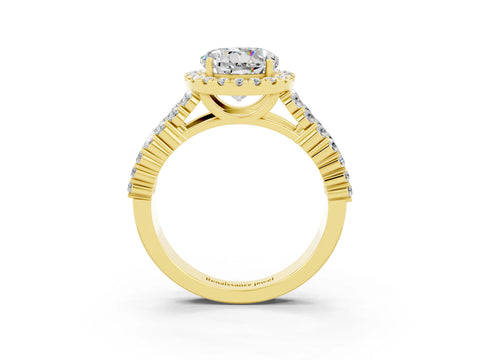 Yellow gold Round Cut Halo Pavé Diamond Engagement Ring with Split Shank and Four-Prong Setting_3