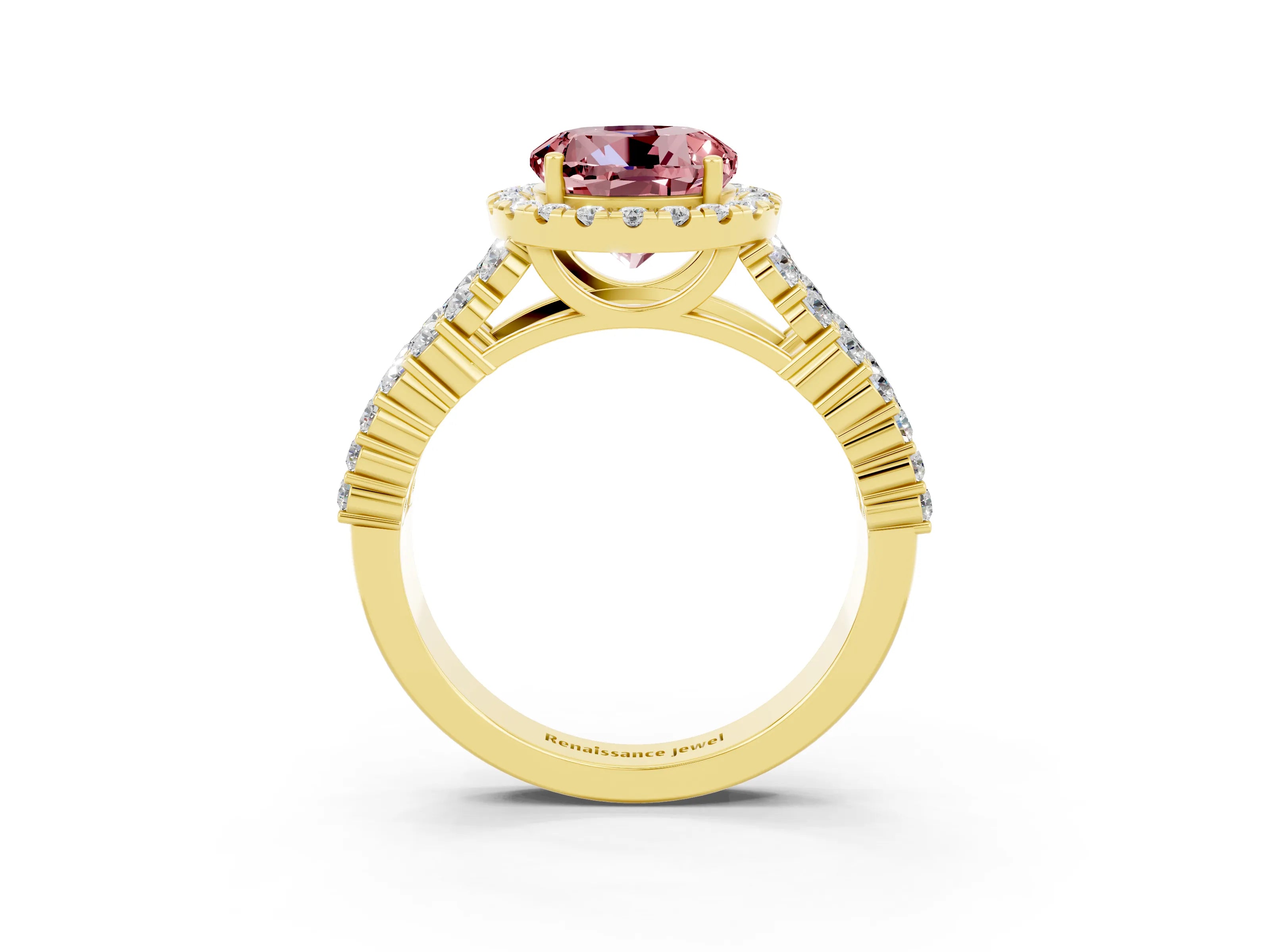 Yellow gold Round Cut Halo Pavé Diamond Engagement Ring with Split Shank and Four-Prong Setting_3